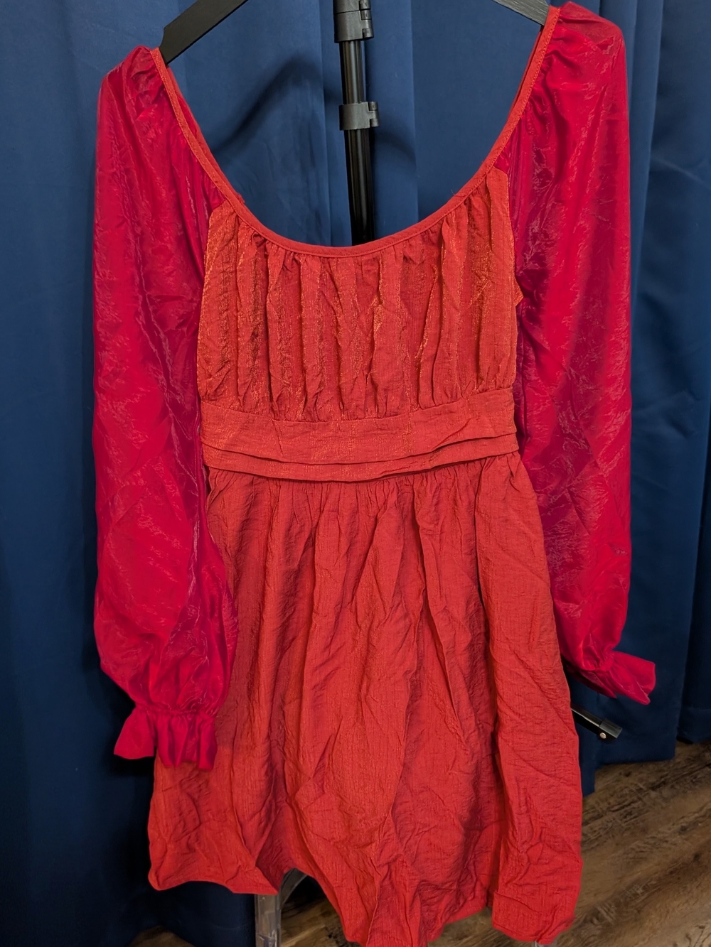 Red Sheer  Long-Sleeve Scoop Neck Mini Dress